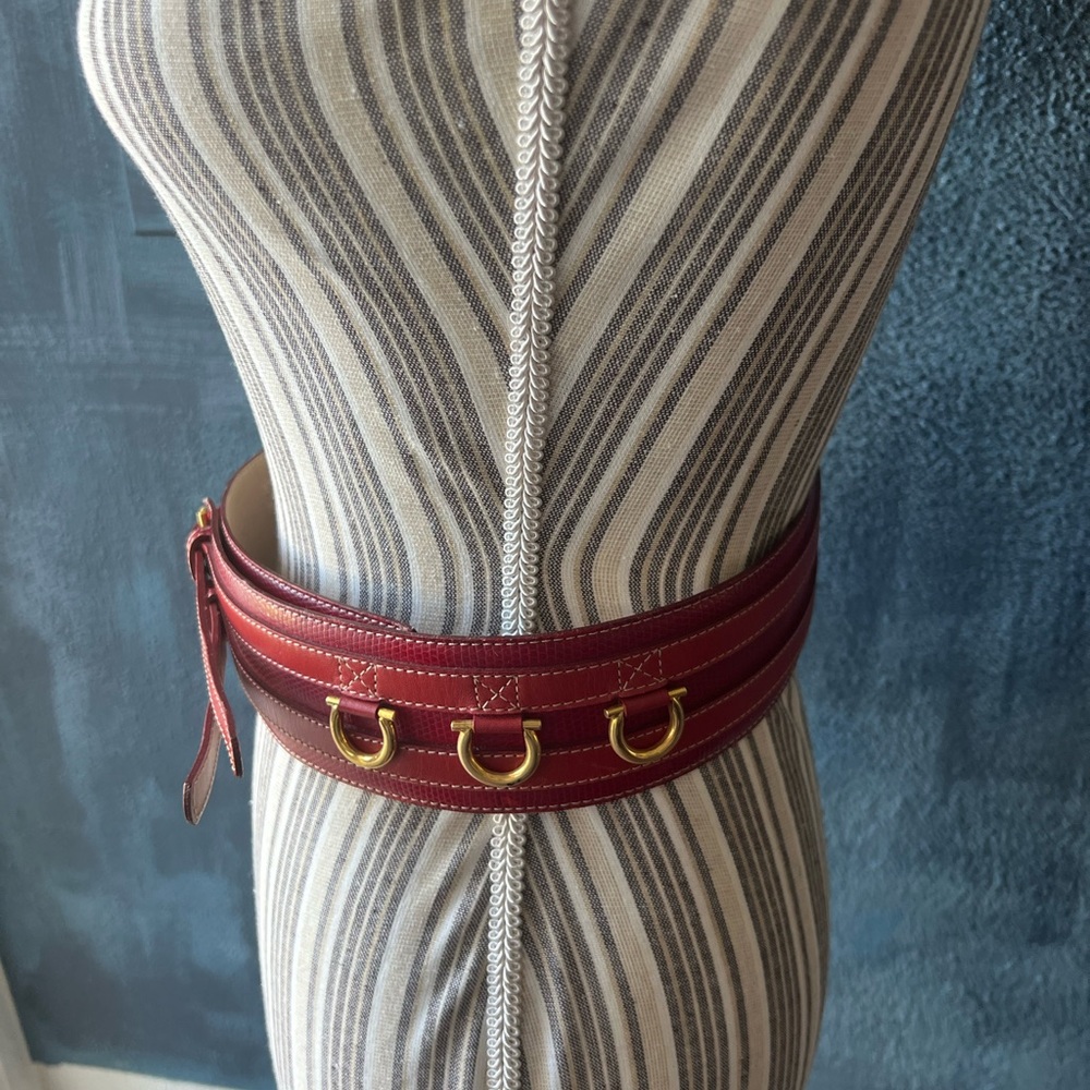 Lancel Red Belt Python Embossed With Leather Trim. - image 1